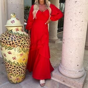 Eyelet Sleeve Ruffled Maxi Dress